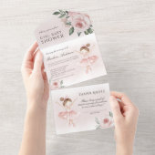 リトル バレリーナ 水彩ガール ベビーシャワー オールインワン招待状 (貼ってはがせる)