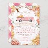 リトル・パンプキン・ピンク・トラック・ガール第1誕生日パーティー  招待状 (正面/裏面)