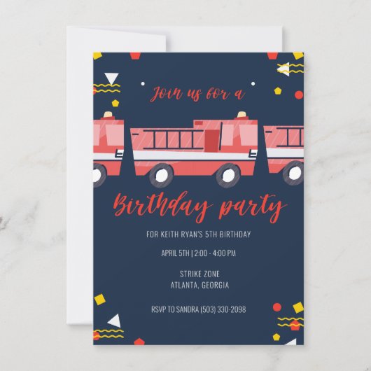 リトル・ファイアーファイターボーイズ誕生日パーティー 招待状 (正面)