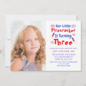 リトル・ファイヤークラッカー 3歳の誕生日 招待状 (正面)