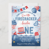 リトル・ファイヤークラッカー 4th of July 1歳の誕生日パーティー 招待状 (正面)