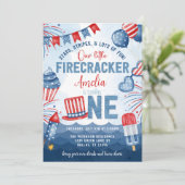 リトル・ファイヤークラッカー 4th of July 1歳の誕生日パーティー 招待状 (スタンド正面)