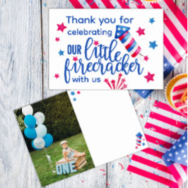 リトル・ファイヤークラッカー 4th of July 1歳の誕生日写真 サンキューカード