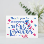 リトル・ファイヤークラッカー 4th of July 1歳の誕生日写真 サンキューカード (スタンド正面)