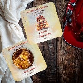 リトル・ファイヤーファイター・テディベア・ベイビーシャワー スクエアペーパーコースター