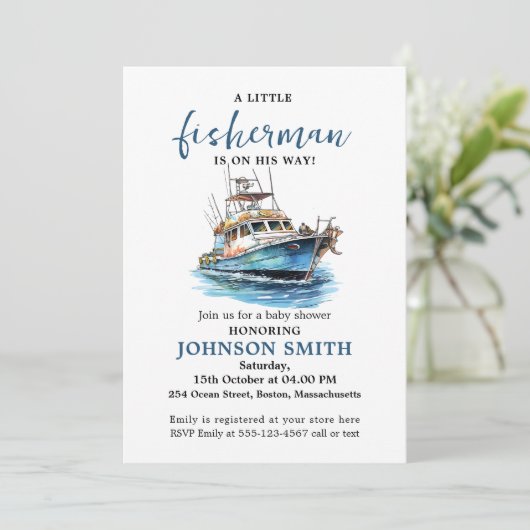 リトル・フィッシャーマンズウェイの水彩魚釣り 招待状 (スタンド正面)