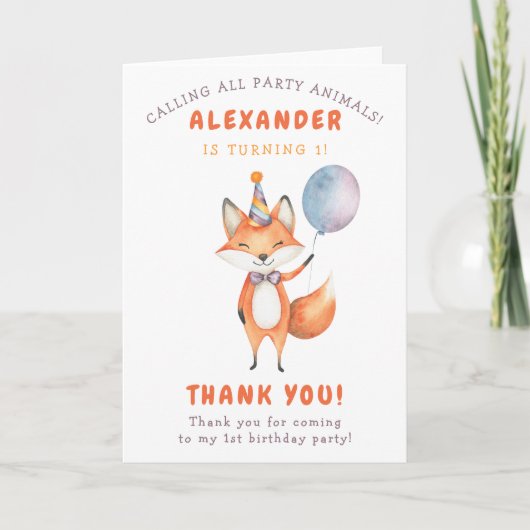リトル・フォックスの誕生日パーティー サンキューカード (正面)