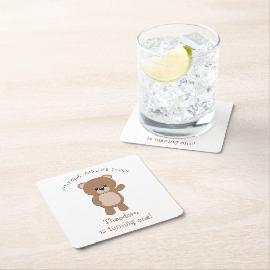 リトル・ベアが1歳の誕生日を迎える スクエアペーパーコースター (インサイチュ)