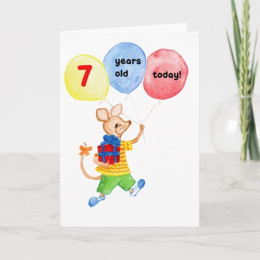 'リトル・マウス' 7歳の誕生日カード カード (正面)