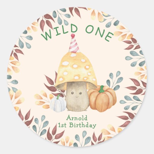 リトル・マッシュルーム 1歳の誕生日 WILD ONE ラウンドシール (正面)