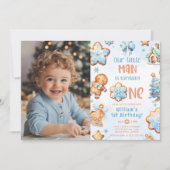 リトル・マンがクリスマスの誕生日写真を1枚撮っている 招待状 (正面)