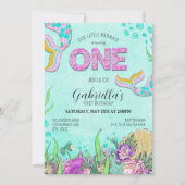 リトル・マーメイドが1歳の誕生日を飾る 招待状 (正面)