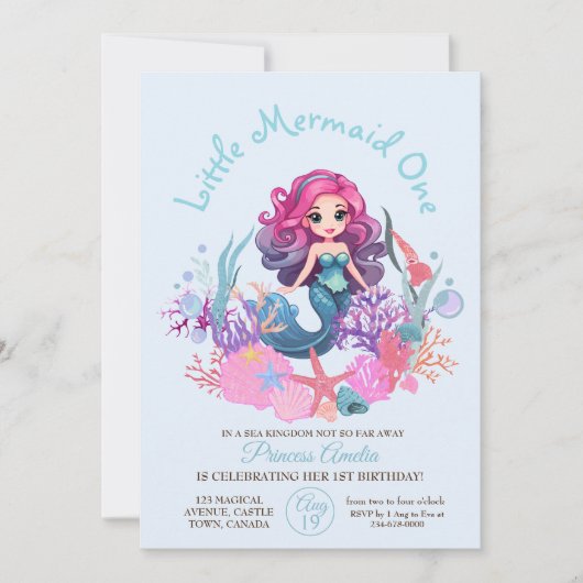 リトル・マーメイドの最初の誕生日パーティー 招待状 (正面)
