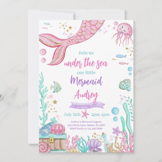 リトル・マーメイド1歳の誕生日 招待状 (正面)