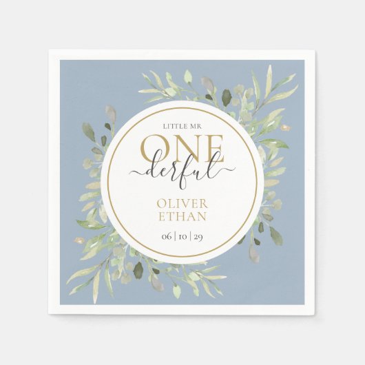 リトル・ミスター・ワンダフル・エレガント・ファーストバースデー・ブルー スタンダードカクテルナプキン (正面)