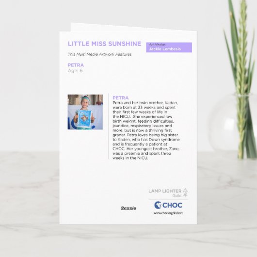 リトル・ミス・サンシャイン - CHOCの子供たちの芸術 サンキューカード (裏面)