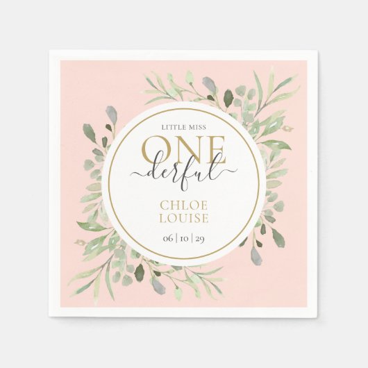 リトル ミス ワンダフル エレガント ファースト バースデー ピンク スタンダードカクテルナプキン (正面)