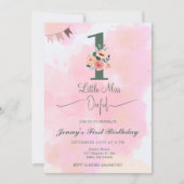 リトル ミス ワンダフル ワーターカラー ピンク 1歳の誕生日 招待状 (正面)