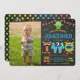 リトル・モンスターシャルボードボーイ男の子2歳のバースデーフォト 招待状