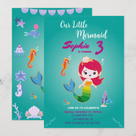 リトル・レッド・ヘッド・マーメイドの誕生日パーティー 招待状