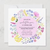 リトル・ワイルドフラワーが最初の誕生日を回している 招待状 (正面)