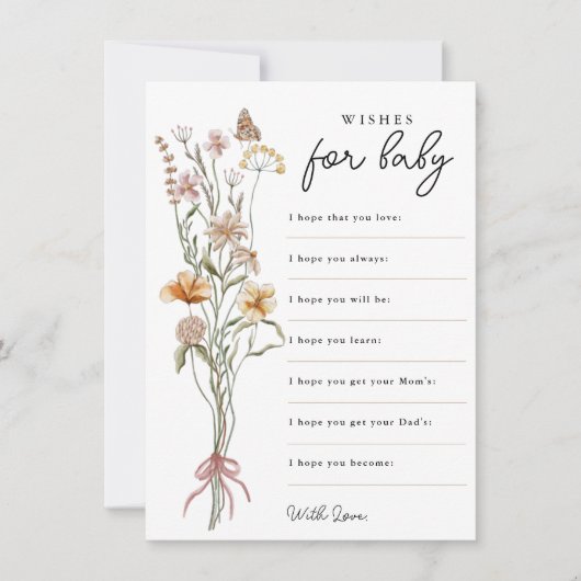 リトル ワイルドフラワー ウィッシーズ フォー ベイビー ベイビー シャワーパーティ ゲーム 招待状 (正面)