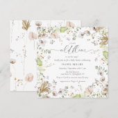 リトル ワイルドフラワー カリグラフィー ベイビー シャワー 招待状 (正面/裏面)