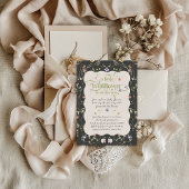 リトル ワイルドフラワー モダン ダーク フローラル ベイビー シャワー 招待状