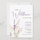 リトル ワイルドフラワー 水彩 パープル ベビーシャワー 招待状 (正面)