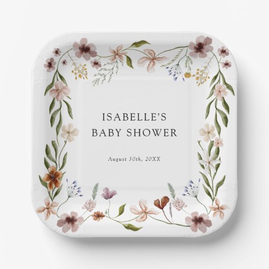 リトル ワイルドフラワー 誕生日またはシャワー ペーパープレート (正面)