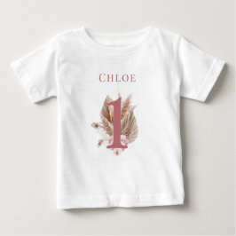 リトル ワイルドフラワー 1歳 誕生日 ピンク ベビーTシャツ
