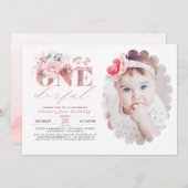 リトル·ワ恋しく思ン·ダーフル·バラ·金ゴールド1回目の誕生日写真 招待状 (正面/裏面)