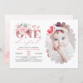 リトル·ワ恋しく思ン·ダーフル·バラ·金ゴールド1回目の誕生日写真 招待状