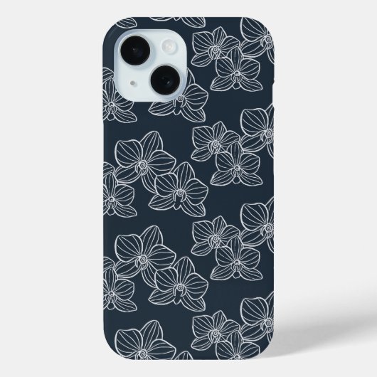 リニア・オーキッド | 高級感のある植物柄のダークネイビー Case-Mate iPhoneケース (裏面)