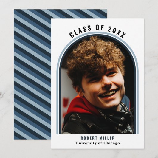 リニア ブルー アーチ フォト 卒業発表 招待状 (正面/裏面)