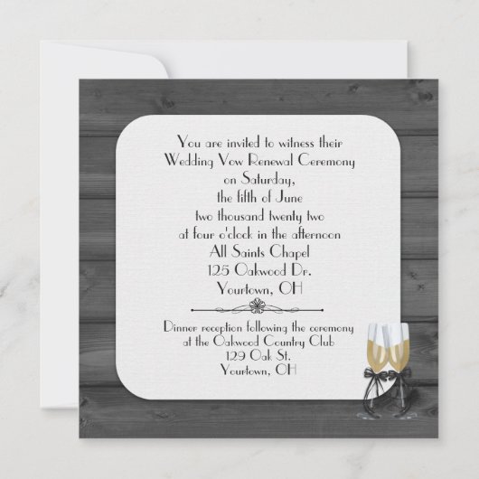 リニューアルを誓う – 柔らかいフローラの花束を持つ黒い木材 招待状 (裏面)