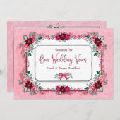 リニューアル結婚のクリスマス・ピンク・ポインセチア 招待状 (正面/裏面)