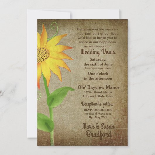 リニューアル結婚ズ招待状 – ひまわり花 招待状 (裏面)