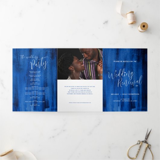 リニューアル結婚セレモニーのサファイアブルー抽象芸術 三つ折りプログラム (外部)