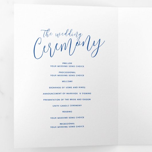 リニューアル結婚セレモニーのサファイアブルー抽象芸術 三つ折りプログラム (内部最初)