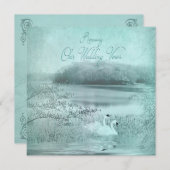 リニューアル誓い招待状 – 風光明媚な白鳥/湖 招待状 (正面/裏面)
