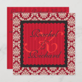リニュー結婚アルのためのホリデーズレッドダマスク招待状  招待状 (正面/裏面)