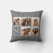 リネンとグレーインスタグラム5フォトコラージモノグラム クッション (裏面)