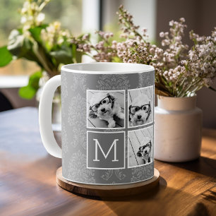 リネンとグレーインスタグラム5フォトコラージモノグラム コーヒーマグカップ