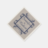 リネンとネイビーヴィンテージウェディングナプキン スタンダードカクテルナプキン (角)