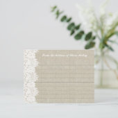 リネンとホワイトレースパーソナライズされたレシピカード ポストカード (スタンド正面)