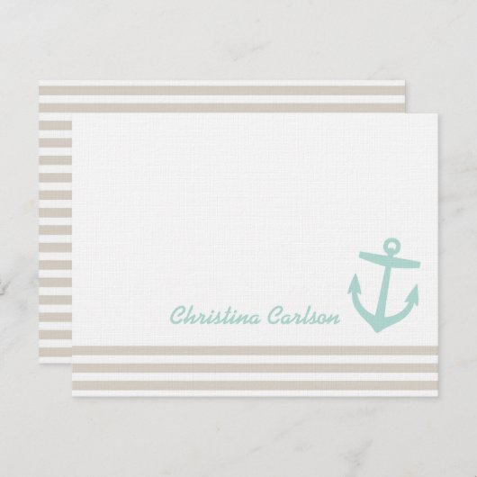 リネンとミント航海のストライプいかり文房具 ノートカード (正面/裏面)