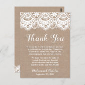 リネンとレースのウェディングテーブルセッティング感謝カード ポストカード (正面/裏面)