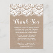 リネンとレースのウェディングテーブルセッティング感謝カード ポストカード (正面)