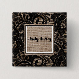 リネンとレースのカスタマイズ可能な名前ボタン 缶バッジ